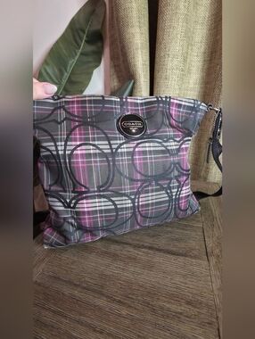 Vintage VTG COACH Poppy Tartan Plaid Black Pink Crossbody Purse Handbag Y2K